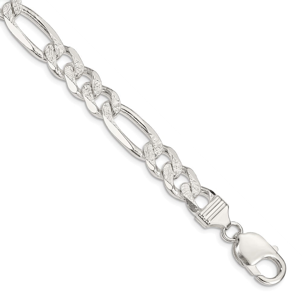 Sterling Silver 11.0mm Pav������������������������������������������������������ Flat Figaro Chain QFF300-8