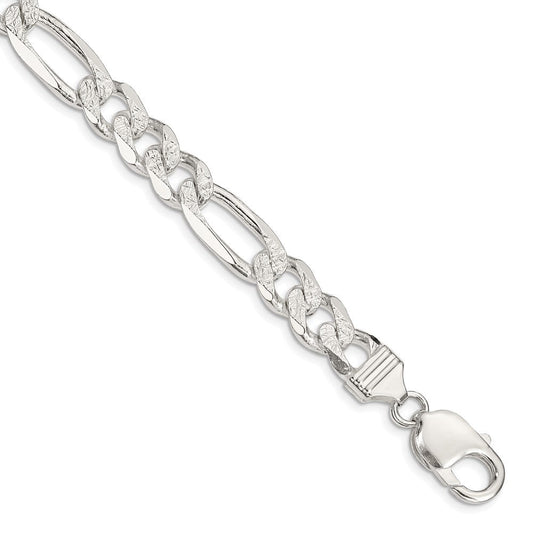 Sterling Silver 11.0mm Pav������������������������������������������������������ Flat Figaro Chain QFF300-8