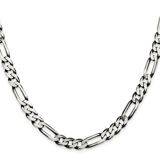 Sterling Silver Antiqued 7.5mm Figaro ChainQFG200A