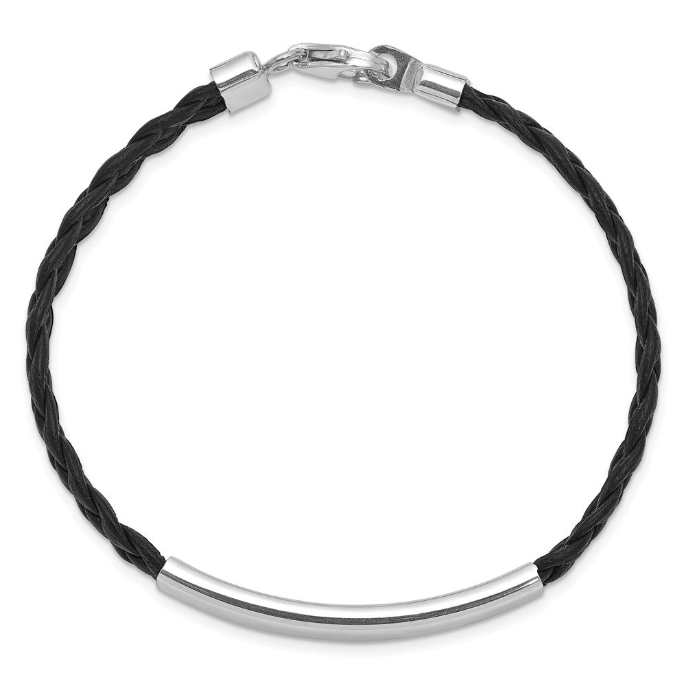 Sterling Silver Rhodium-plated Black Braided Leather Bracelet QG1086-7