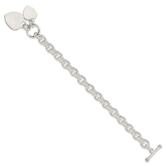 Sterling Silver Engraveable Heart Disc on Fancy Link Toggle Bracelet QG1148-7.75