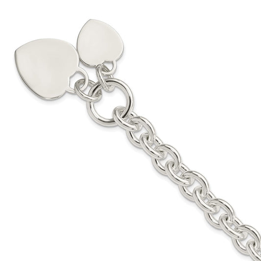 Sterling Silver Engraveable Heart Disc on Fancy Link Toggle Bracelet QG1148-7.75