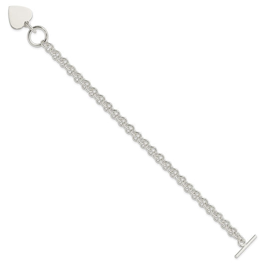 Sterling Silver Engraveable Heart Disc on Fancy Link Toggle 7.75in Bracelet QG1149-7.75