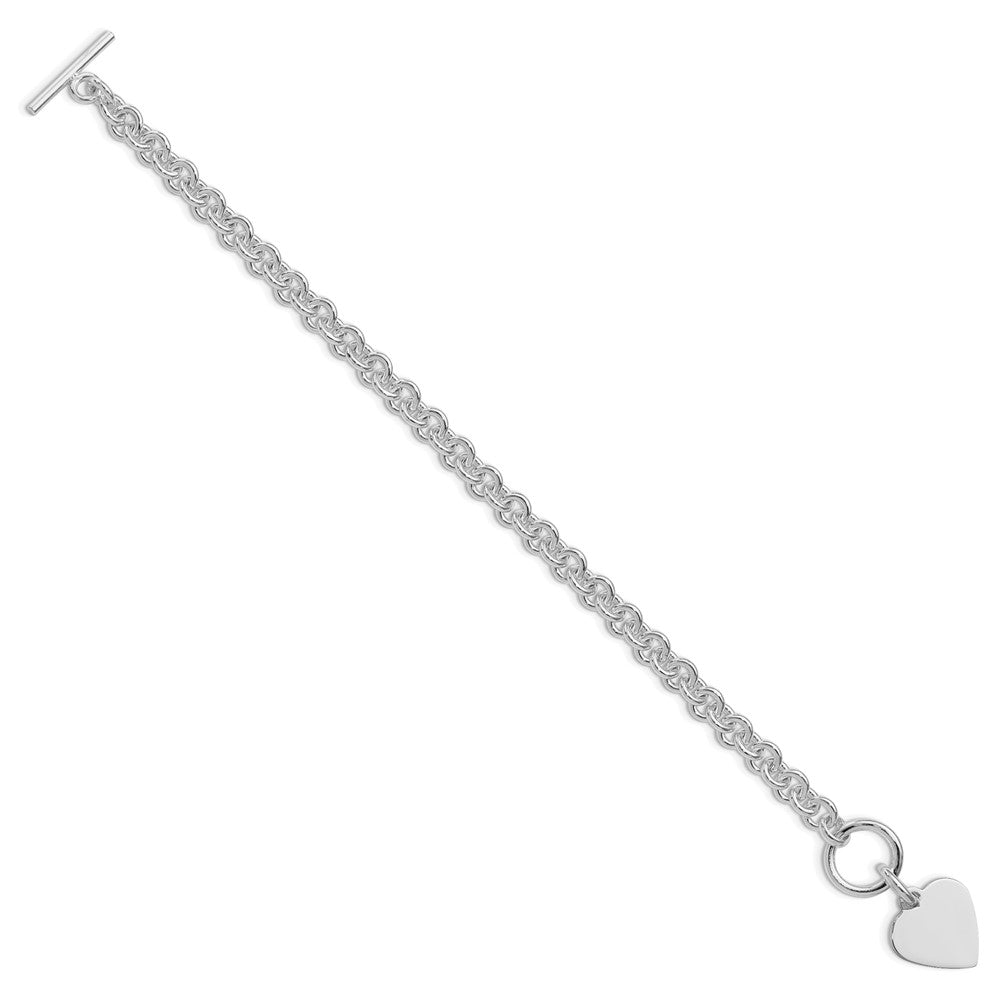 Sterling Silver RH-plated Heart Disc on Toggle 7.75in Bracelet QG1149R-7.75