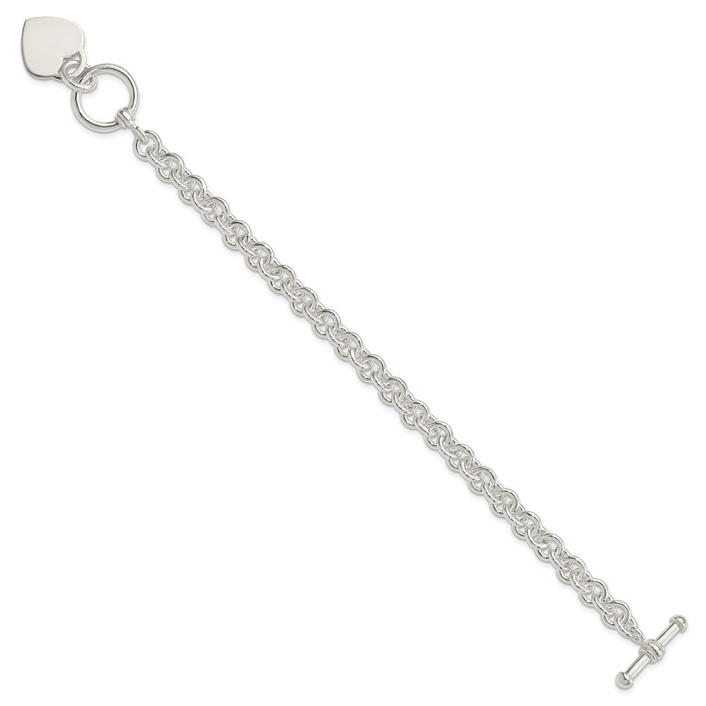 Sterling Silver Engraveable Heart Disc on Fancy Link Toggle Bracelet QG1156-7.75