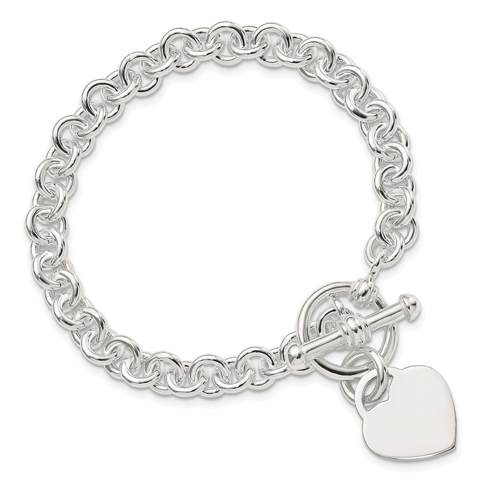 Sterling Silver Engraveable Heart Disc on Fancy Link Toggle Bracelet QG1156-7.75