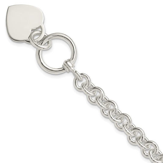 Sterling Silver Engraveable Heart Disc on Fancy Link Toggle Bracelet QG1156-7.75