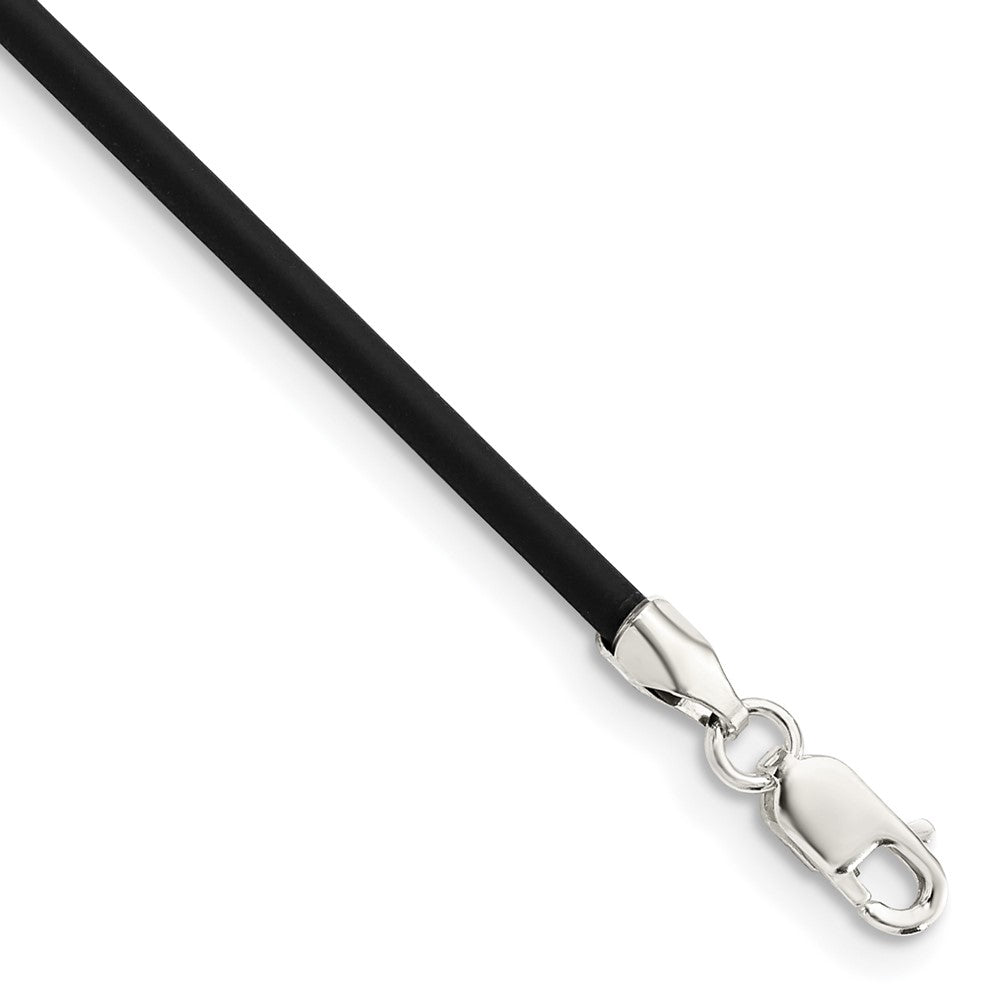Sterling Silver 16inch 2mm Black Rubber Cord NecklaceQG1256