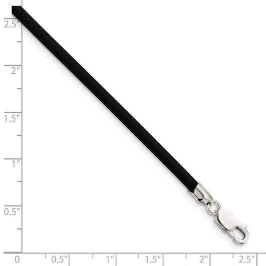 Sterling Silver 20inch 3mm Black Rubber Cord NecklaceQG1257