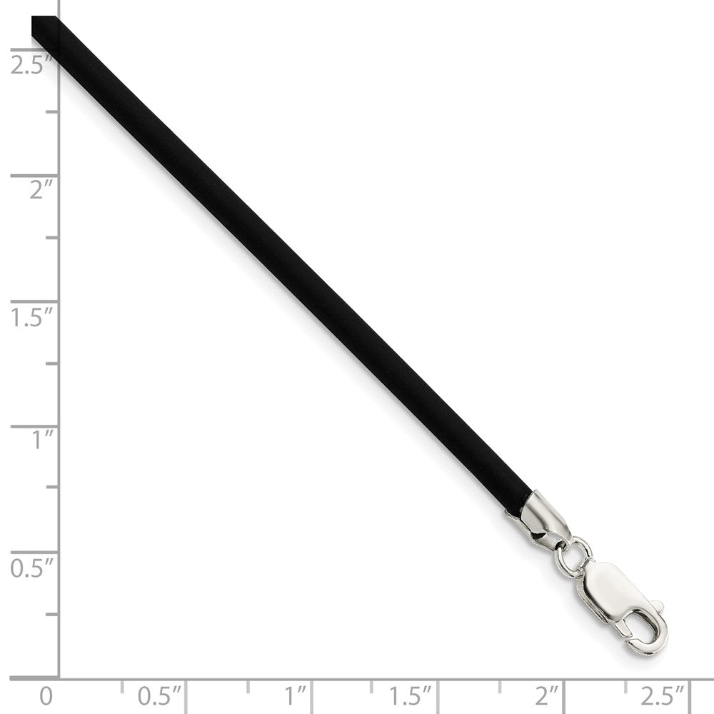 Sterling Silver 18inch 3mm Black Rubber Cord NecklaceQG1257