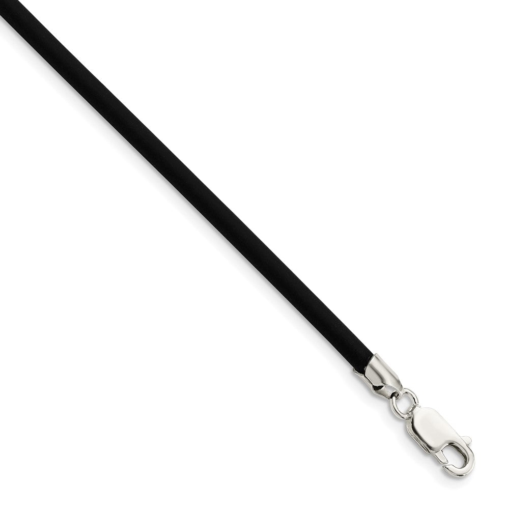 Sterling Silver 16inch 3mm Black Rubber Cord NecklaceQG1257