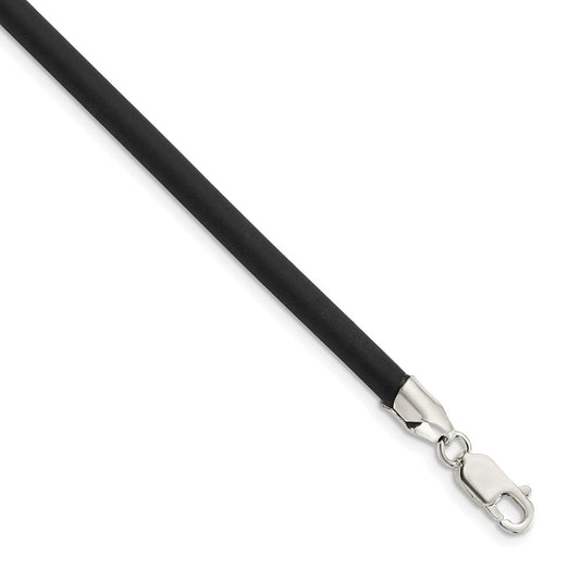Sterling Silver 16inch 4mm Black Rubber Cord NecklaceQG1258