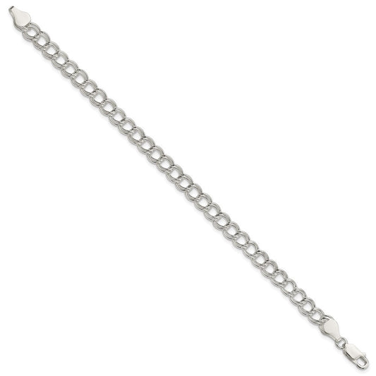 Sterling Silver 6mm Solid Double Link Charm Bracelet QG128-7