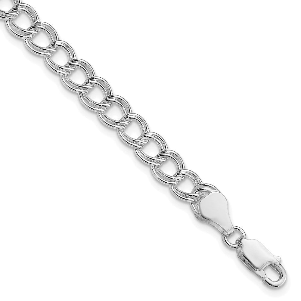 Sterling Silver RH-plated 6mm Solid Double Link Charm Bracelet QG128R-7