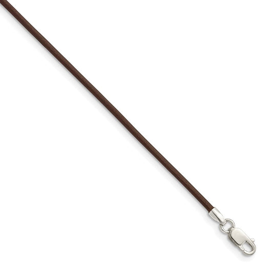 Sterling Silver 16inch 1.5mm Brown Leather Cord NecklaceQG1298