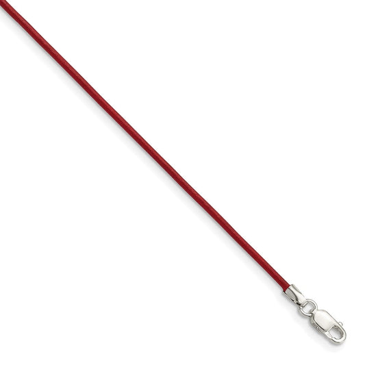 Sterling Silver 16inch 1.5mm Poppy Leather Cord NecklaceQG1300