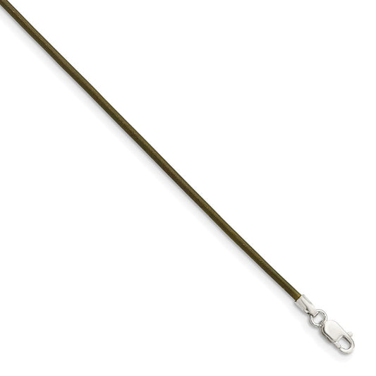 Sterling Silver 16inch 1.5mm Olive Leather Cord NecklaceQG1303