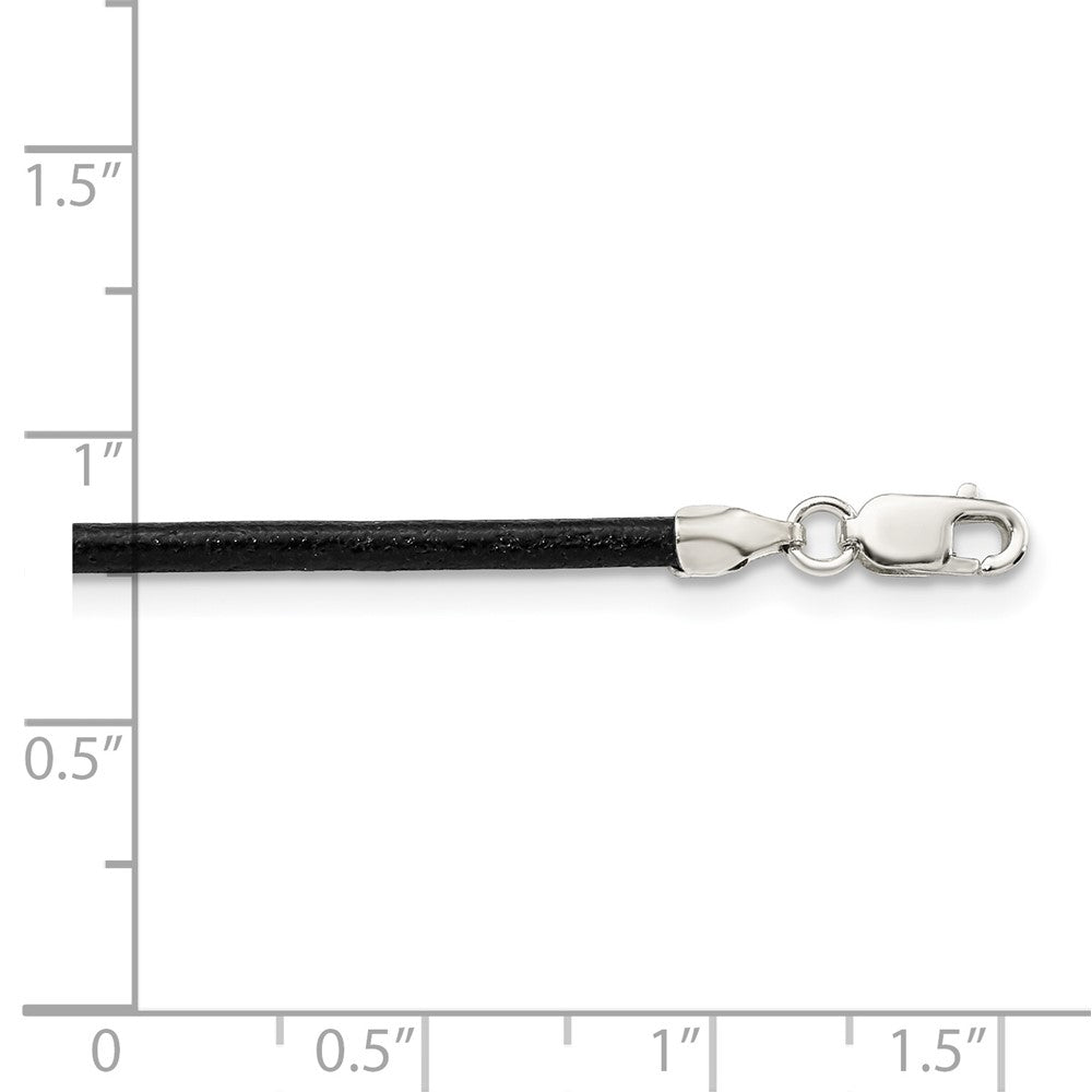 Sterling Silver 20inch 2mm Black Leather Cord NecklaceQG1306