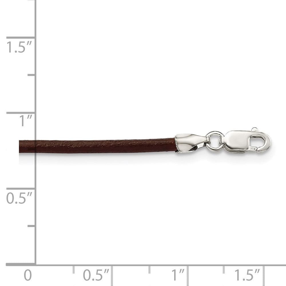 Sterling Silver 20inch 2mm Brown Leather Cord NecklaceQG1307