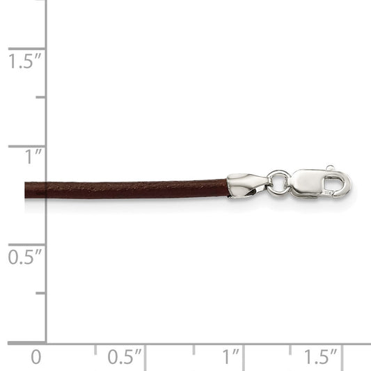 Sterling Silver 20inch 2mm Brown Leather Cord NecklaceQG1307