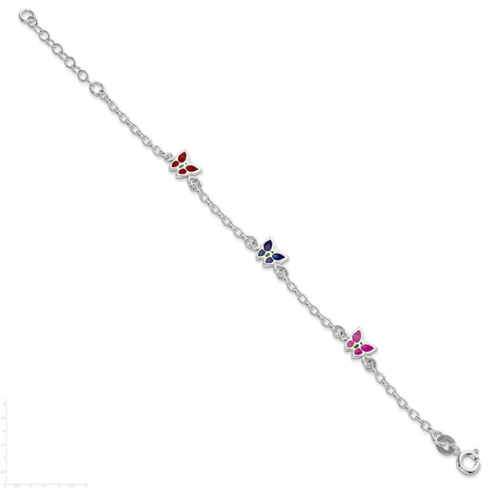 Sterling Silver Multi-color Enamel Butterfly w/ 1in ext. Children's Bracele QG1332-6