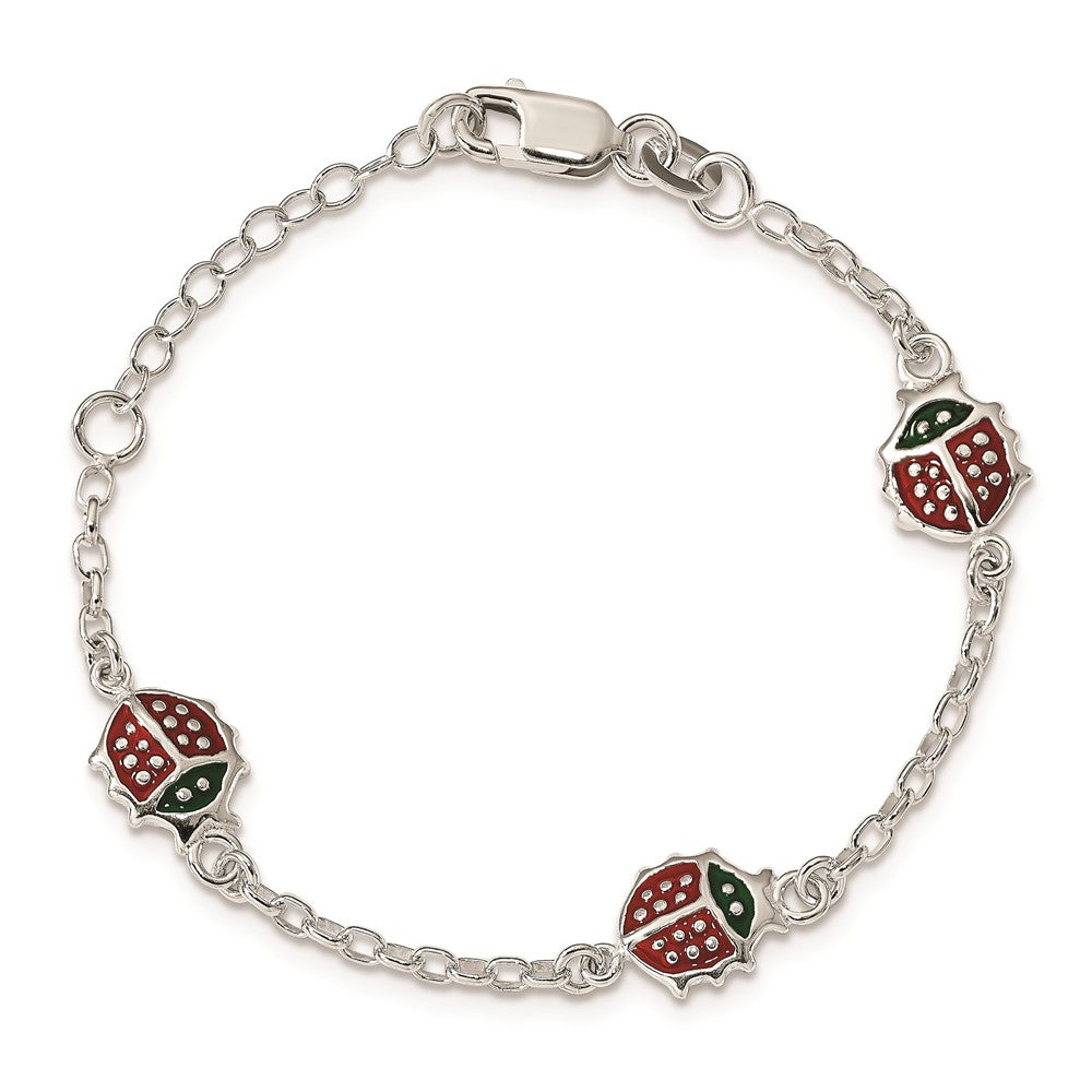 Sterling Silver Multi-color Enamel Ladybugs w/ 1in ext. Children's Bracelet QG1334-6