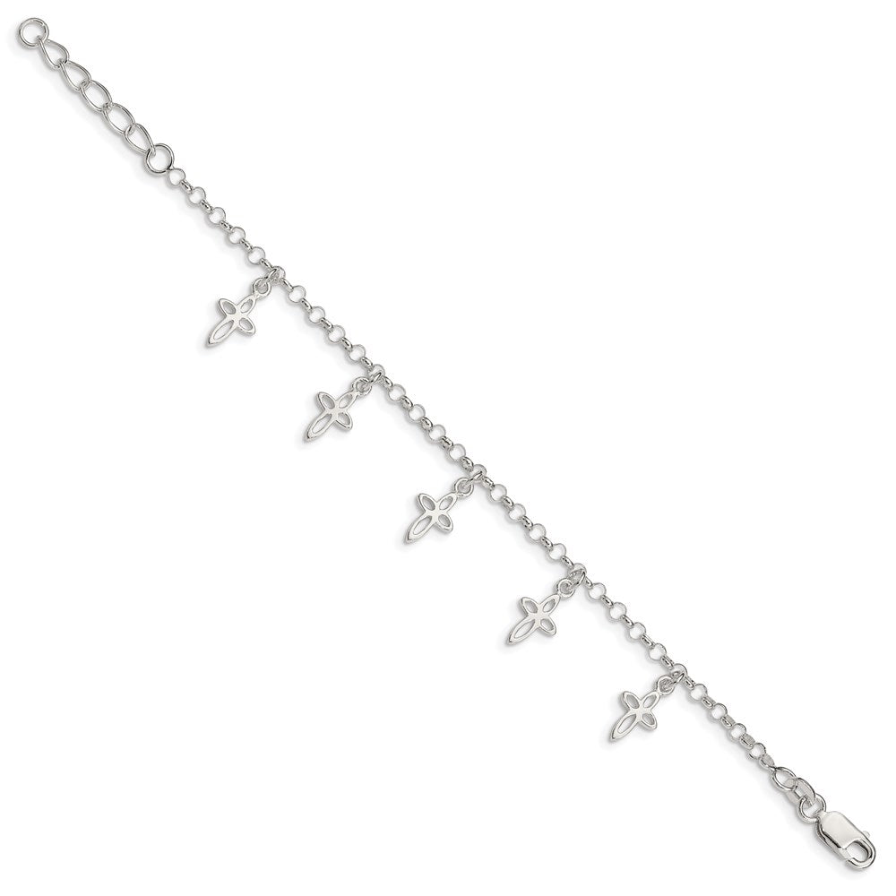 Sterling Silver Polished Cross Charms with 1in Ext. Children's Bracelet QG1359-6