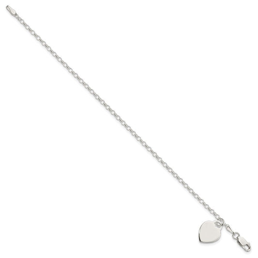 Sterling Silver Engraveable Heart Charm Bracelet QG1454-7.25