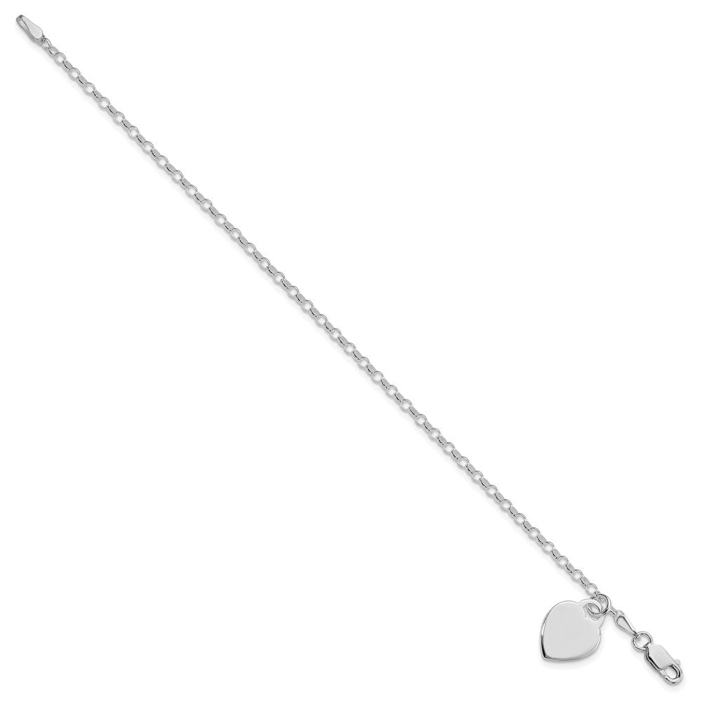 Sterling Silver Rhodium-plated Heart Charm Bracelet QG1454R-7.25