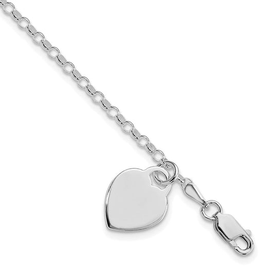 Sterling Silver Rhodium-plated Heart Charm Bracelet QG1454R-7.25