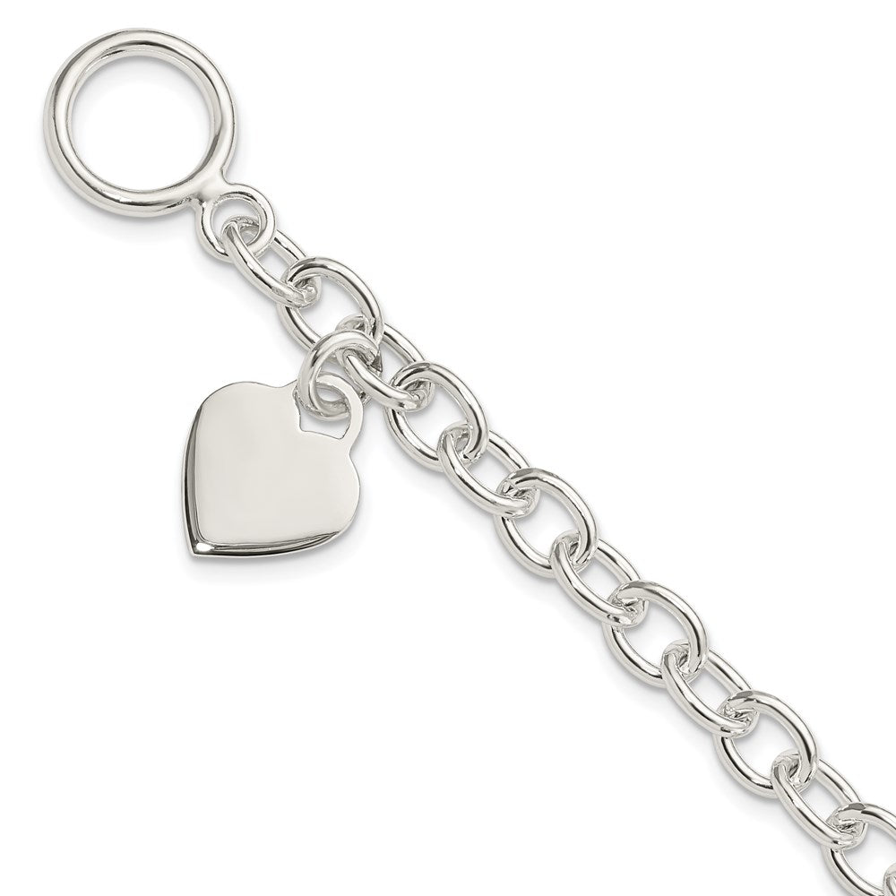 Sterling Silver Dangling Engraveable Heart Charm Bracelet QG1461-7.25