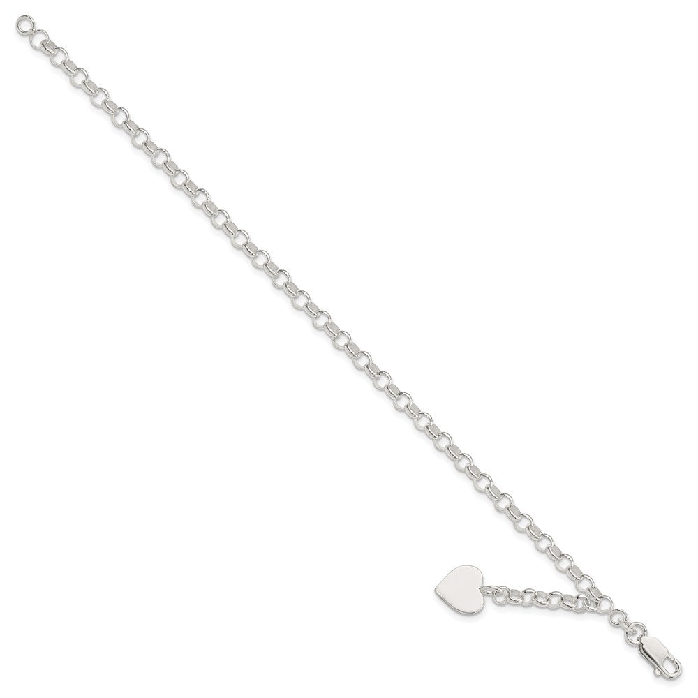 Sterling Silver Engraveable Heart Charm Rolo Bracelet QG1470-7.5