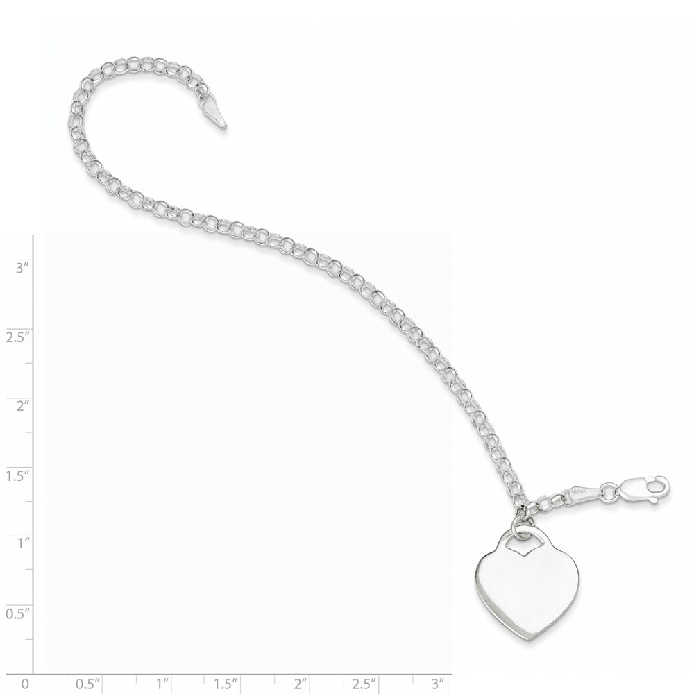 Sterling Silver Engraveable Heart Charm Bracelet QG1471-7.25