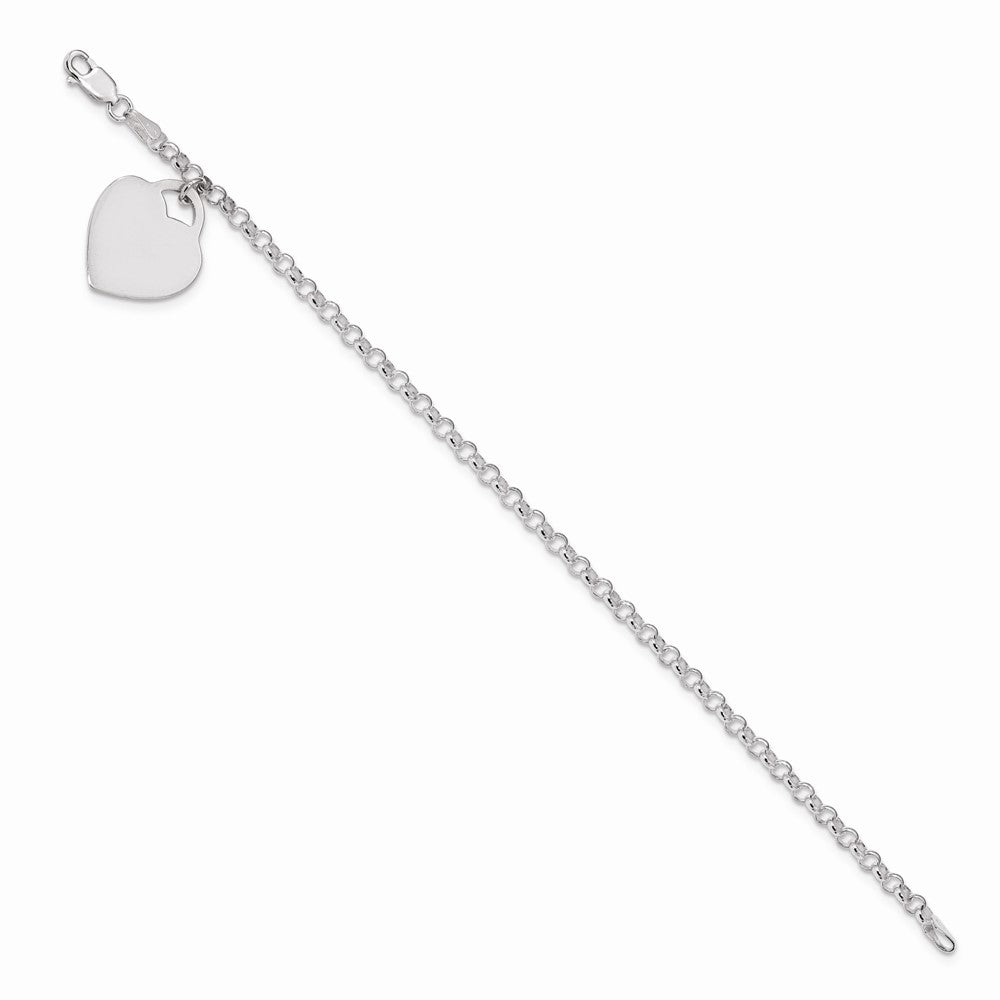 Sterling Silver Engraveable Heart Charm Bracelet QG1471-7.25