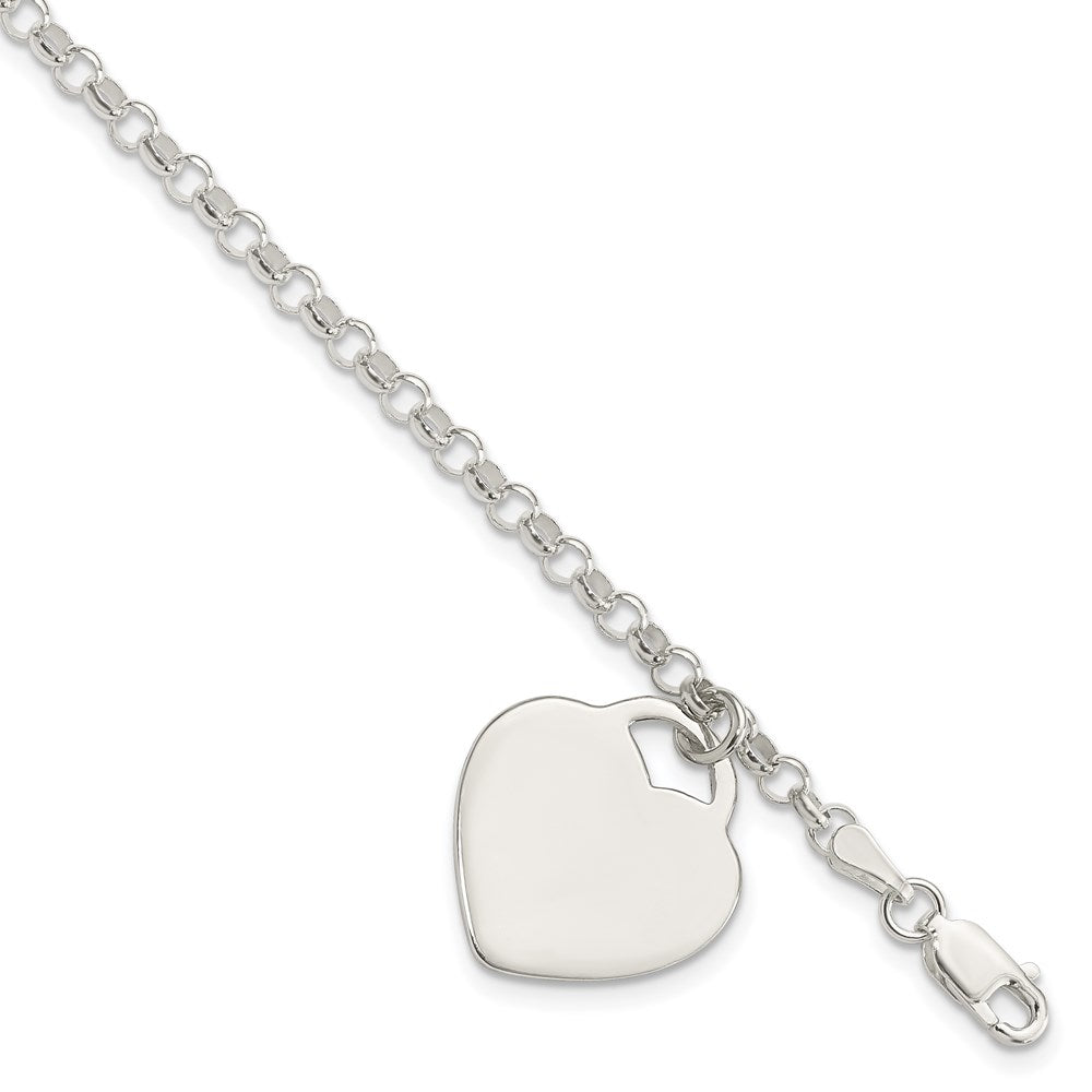 Sterling Silver Engraveable Heart Charm Bracelet QG1471-7.25