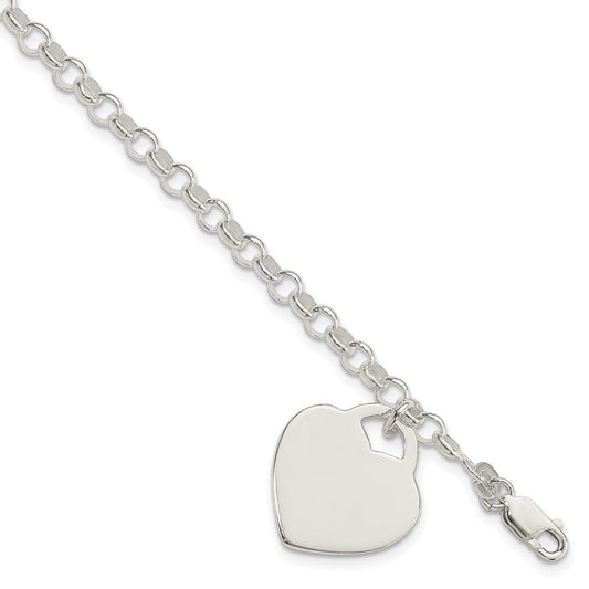 Sterling Silver Polished Engraveable Heart Bracelet QG1472-7.25