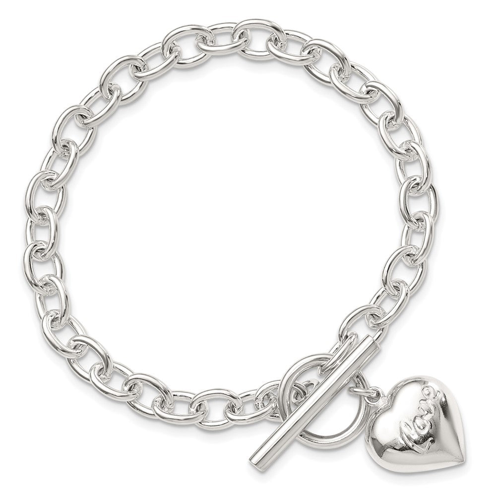 Sterling Silver LOVE Puffed Heart Charm Bracelet QG1480-7.5