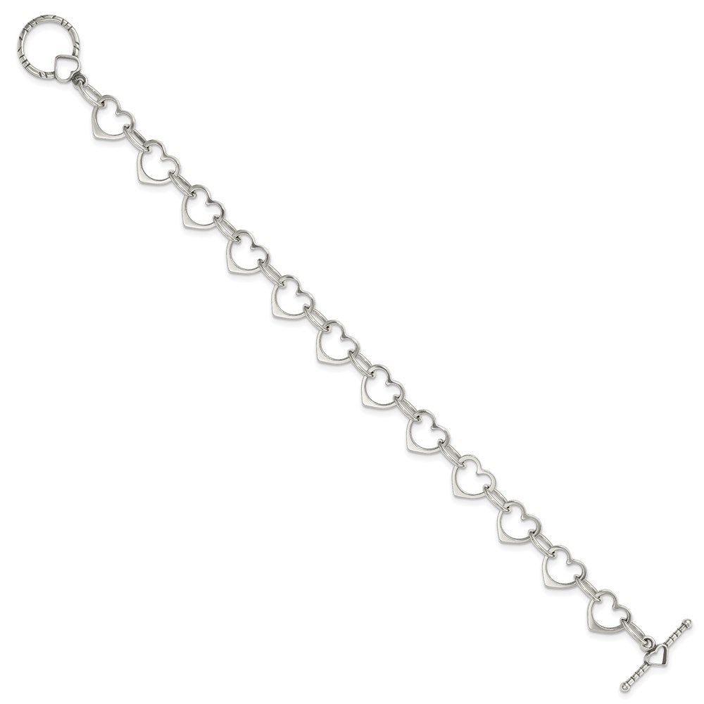 Sterling Silver Heart and Circle Link Bracelet QG1503-7.5