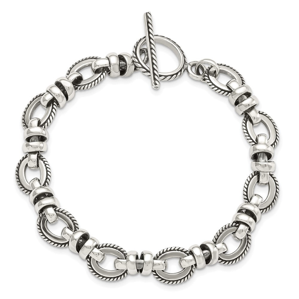 Sterling Silver Antiqued Fancy Link Bracelet QG1612-7.5