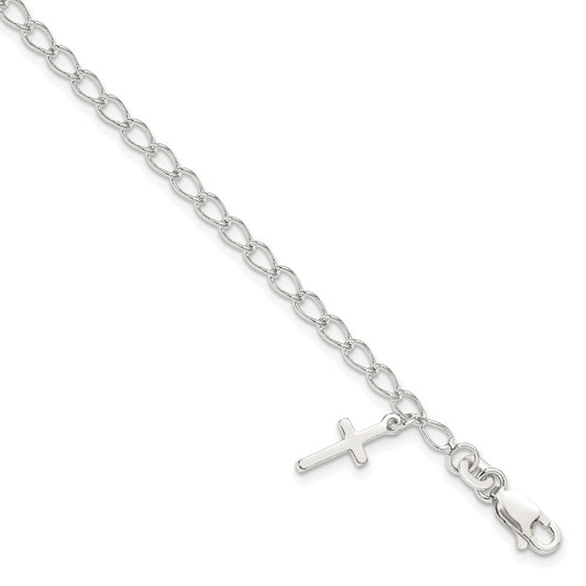 Sterling Silver Polished Latin Cross Charm with 1in Ext. Children's Bracele QG1658-6