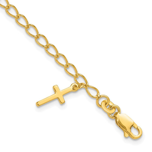 Sterling Silver Gold-tone Cross Charm Child's 6in w/ 1in ext. Bracelet QG1658GP-6