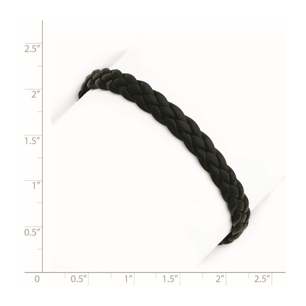 Sterling Silver Rhodium-plated Black Braided Leather Bracelet QG1848-7