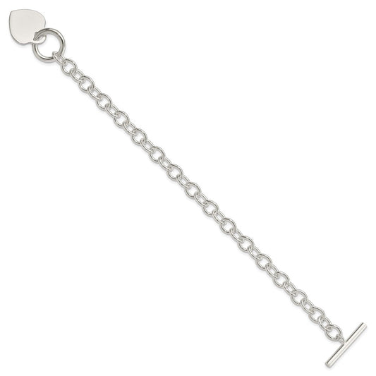 Sterling Silver Engraveable Heart Disc Toggle Bracelet QG2169-7.75