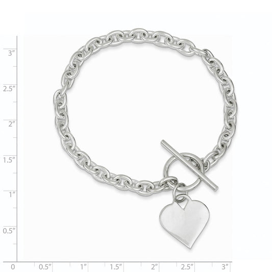 Sterling Silver Engraveable Heart Toggle Bracelet QG2170-8
