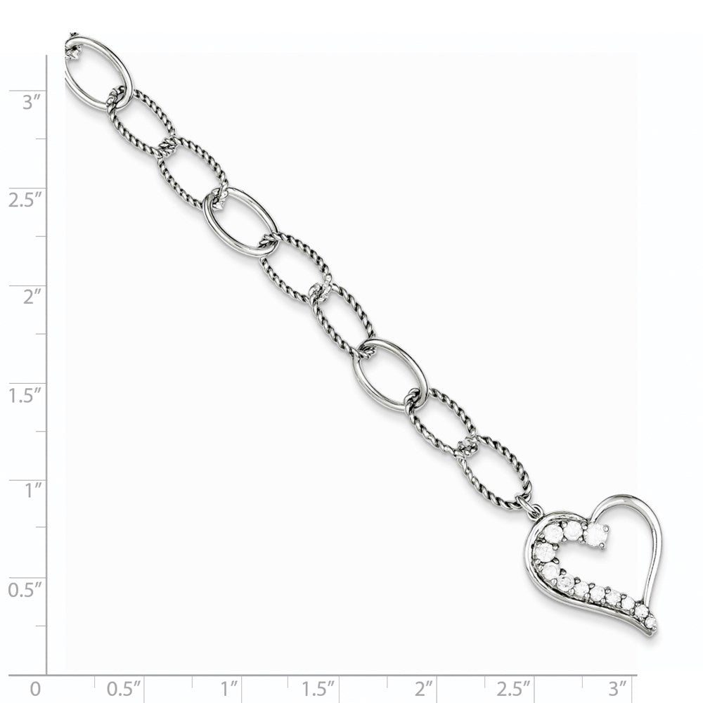 Sterling Silver Rhodium Plated Journey Heart CZ Dangle Bracelet QG2178-7.5
