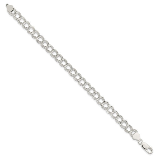 Sterling Silver 7.5mm Semi-Solid Double Link Charm Bracelet QG2210-7.5