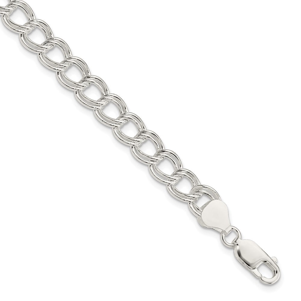 Sterling Silver 7.5mm Semi-Solid Double Link Charm Bracelet QG2210-7.5