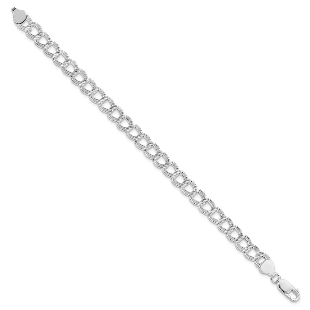 Sterling Silver RH-plated 7.5mm Semi-Solid Double Link Charm Bracelet QG2210R-7.5
