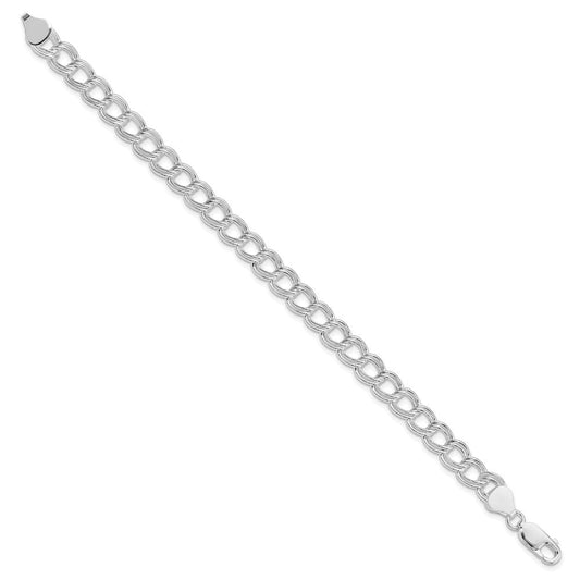 Sterling Silver RH-plated 7.5mm Semi-Solid Double Link Charm Bracelet QG2210R-7.5