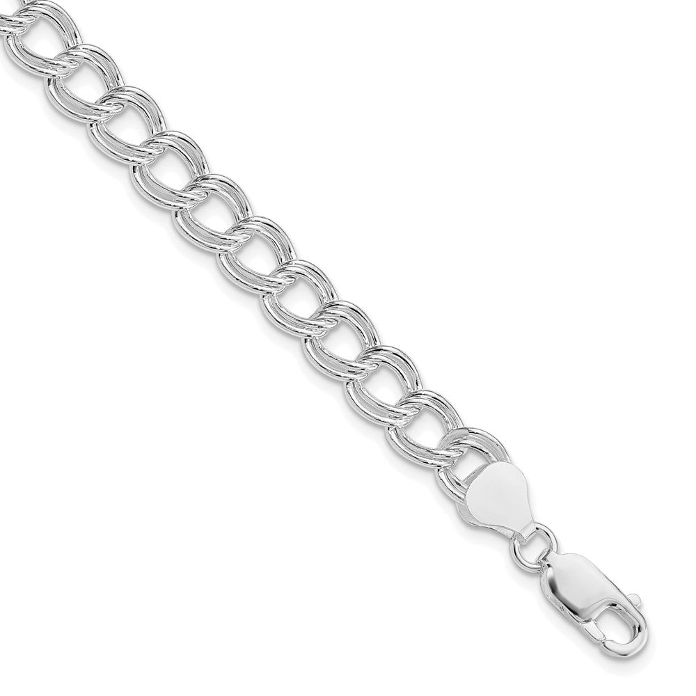 Sterling Silver RH-plated 7.5mm Semi-Solid Double Link Charm Bracelet QG2210R-7.5